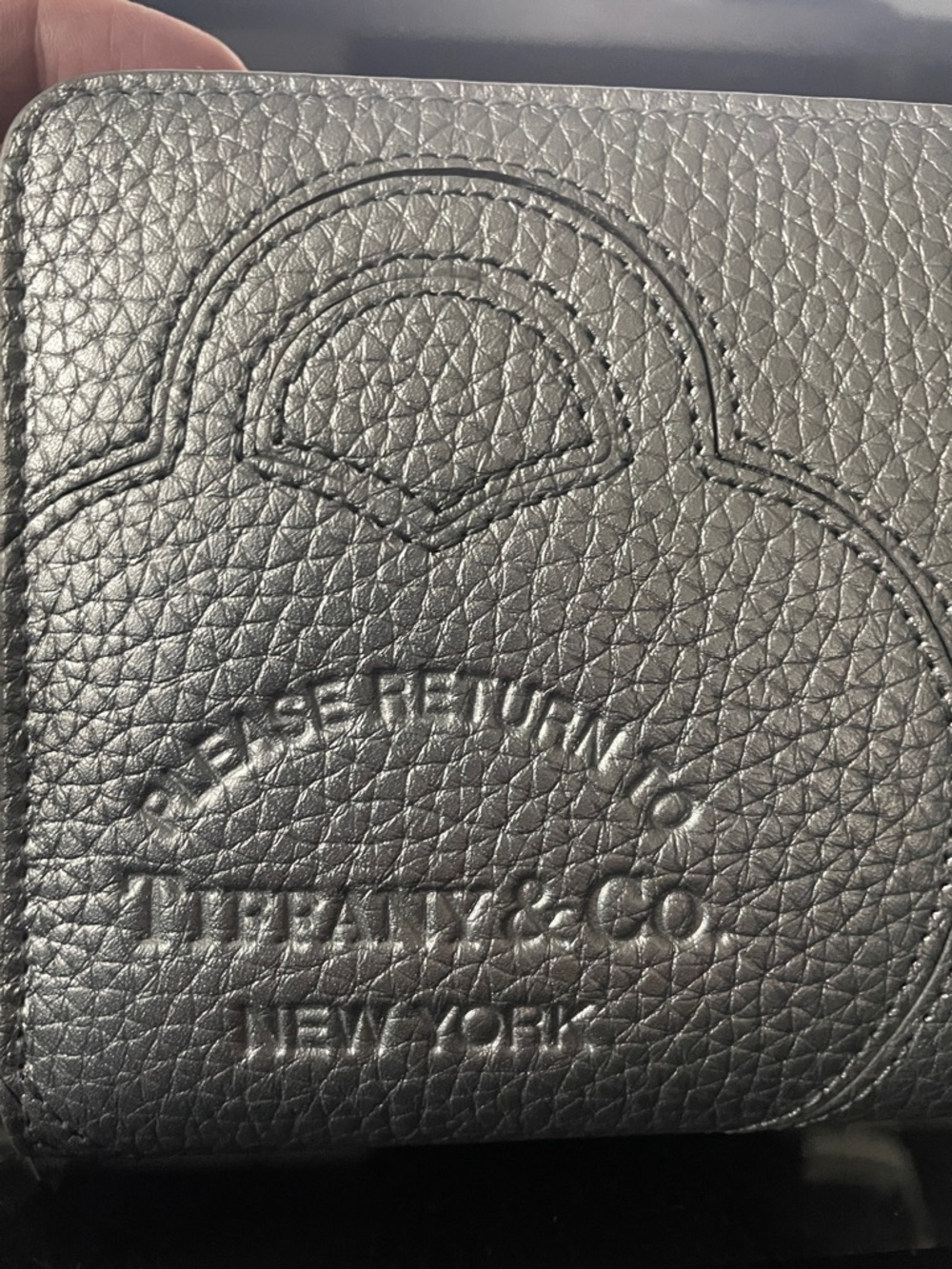 Tiffany & Co. Metallic Silver Pebbled Leather Large Zip Wallet w/Embossed Logo